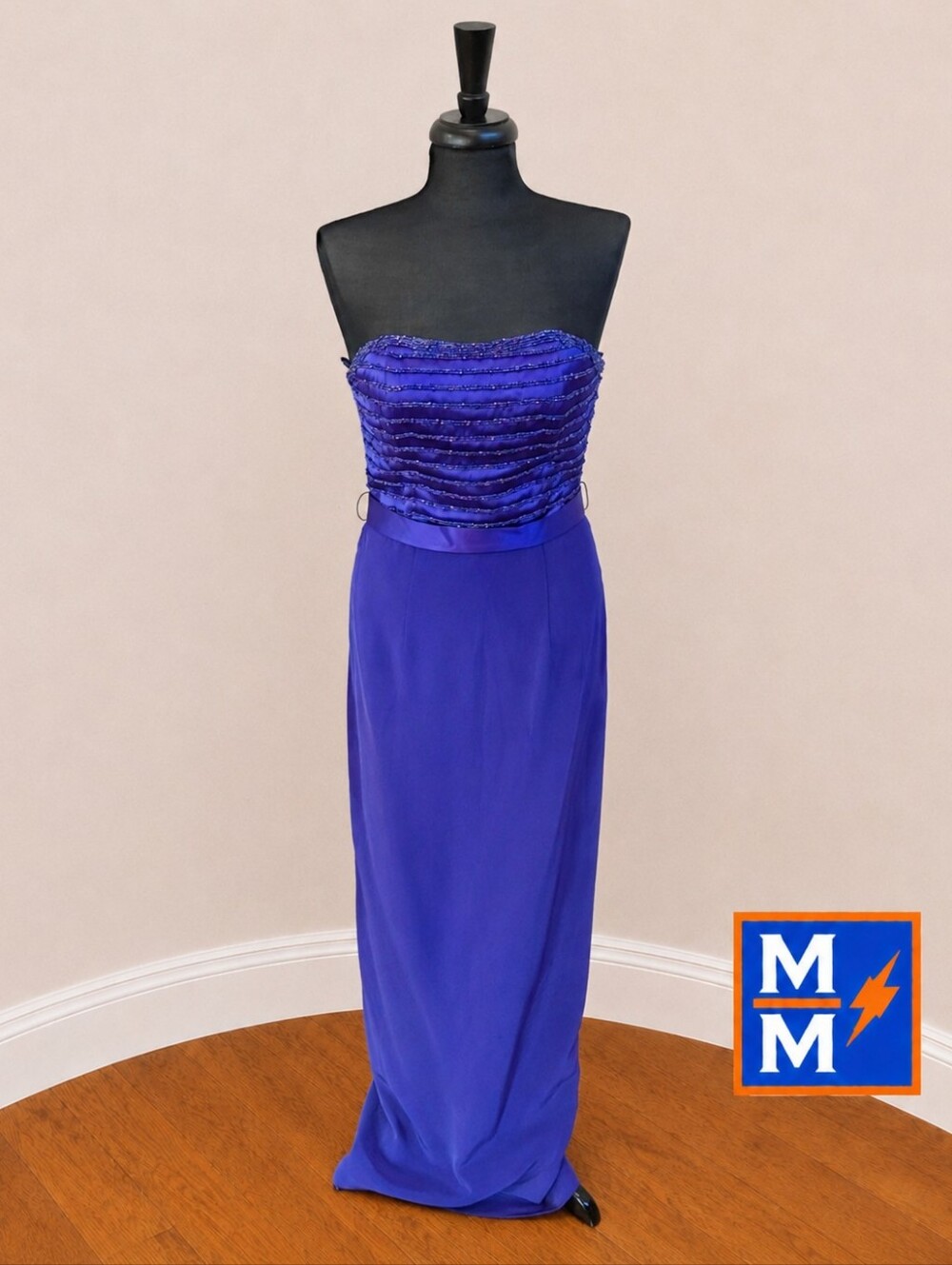 Jean De Lys Purple Beaded Strapless Formal Gown Dress Size 6